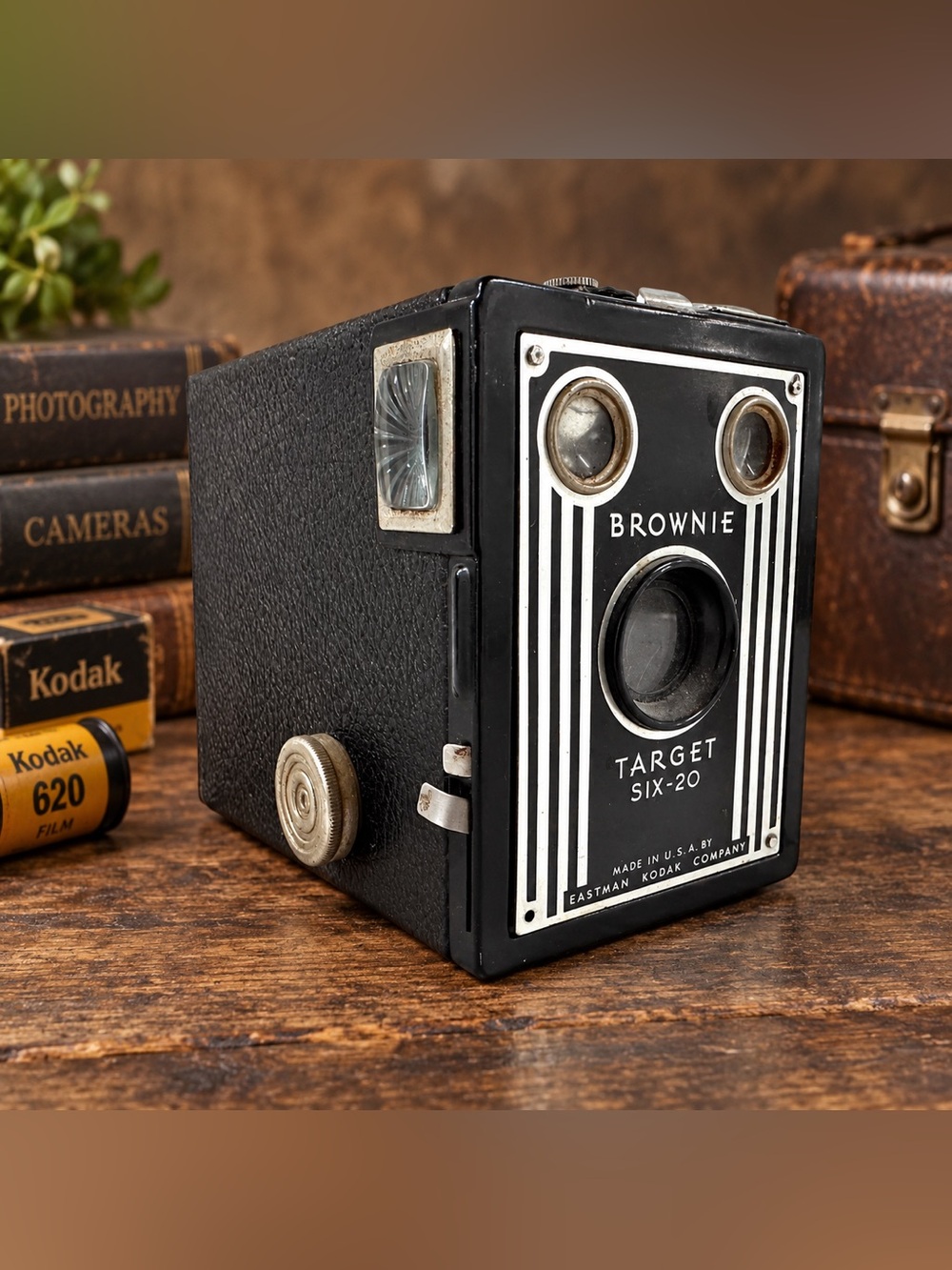 Vintage Kodak Brownie Target Six-20 Box Camera 1946-52 Art Deco 620 Film USA